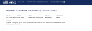 Prosper Africa Virtual Deal Room Listing
